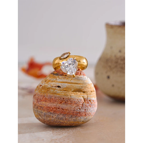 Yhpup Size 678 18K Golden PVD Plated Rust Prevention Bling Cubic Zirconia Ring for Women Stainless Steel Fashion Smooth Jewelry