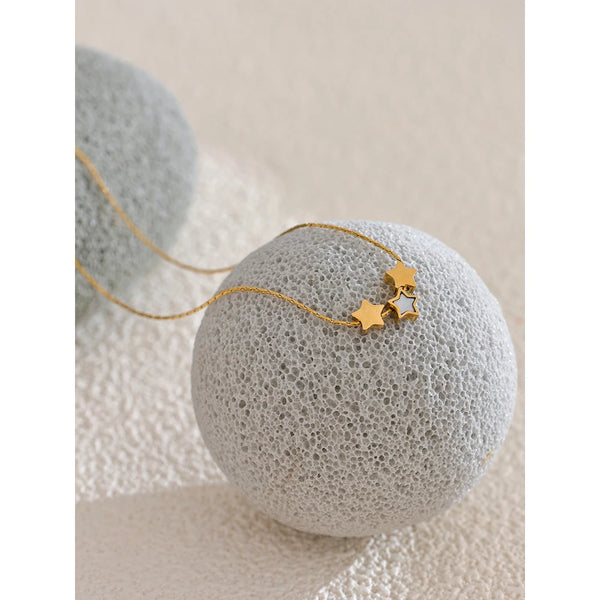 Yhpup Delicate Star Double Side Pendant Necklace Golden Stainless Steel Temperament Stylish Jewelry 18K PVD Plated Waterproof