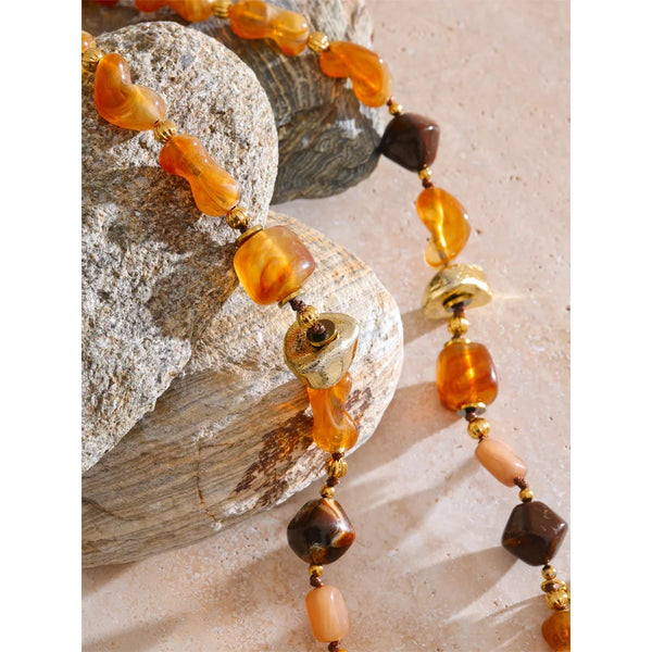 Yhpup 76+6cm Acrylic Plastic Beads Chain Sunflower Pendant Long Necklace Stainless Steel Handmade Charm Jewelry Wholesale 2025