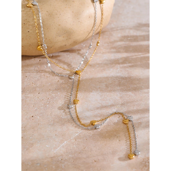 YhpupMinimalist 316L Stainless Steel Heart Love Chain Long Drop Necklace Summer Holiday Beach Wear Charm Jewelry