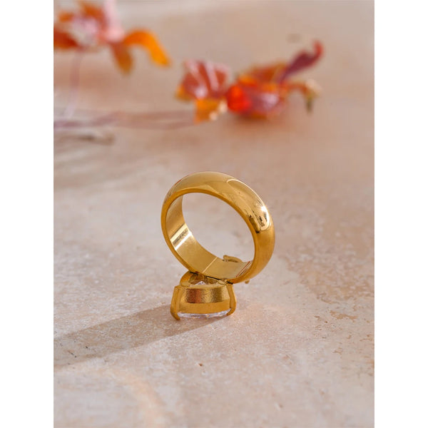 Yhpup Size 678 18K Golden PVD Plated Rust Prevention Bling Cubic Zirconia Ring for Women Stainless Steel Fashion Smooth Jewelry