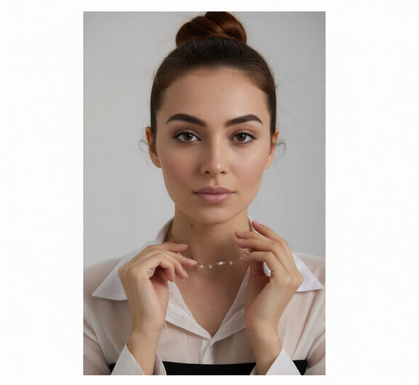 Yhpup 316L Stainless Steel Chain Necklace Trendy Natural Pearl Cubic Zirconia Collar for Women Fashion Jewelry Wedding Gift