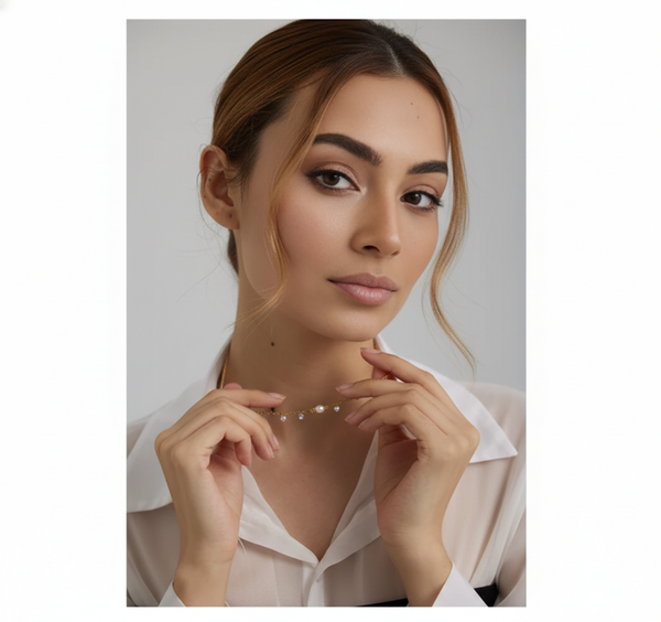 Yhpup 316L Stainless Steel Chain Necklace Trendy Natural Pearl Cubic Zirconia Collar for Women Fashion Jewelry Wedding Gift